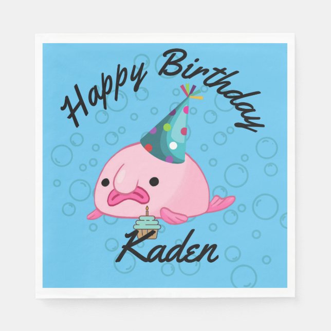 PersonalizedParty on Birthday Blobfish Paper Plate Napkin (Front)