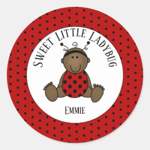   PersonalizedvAfrican American Baby Ladybug      Classic Round Sticker