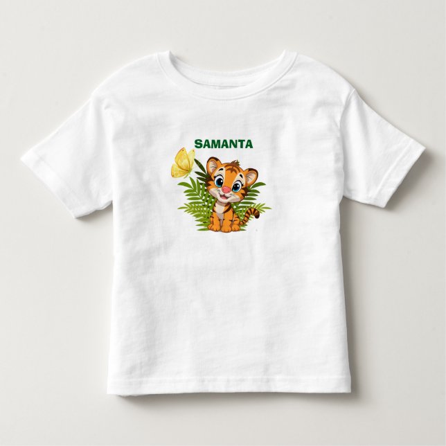  PersonalizeLittle Tiger & Butterfly Toddler T-Shi T-Shirt (Front)