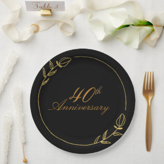 Personalizes Anniversary with Golden Frame Paper Plate