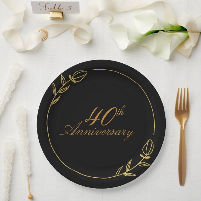 Personalizes Anniversary with Golden Frame Paper Plate (Wedding)