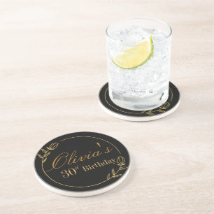 Personalizes Birthday with Golden Frame Coaster