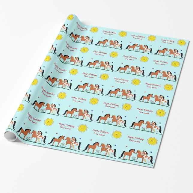 Personalizied Horse Buddies Wrapping Paper (Unrolled)