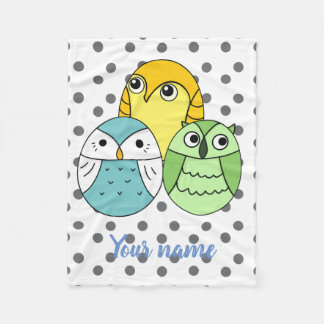 Personalzied adorable dots owl kids white fleece blanket