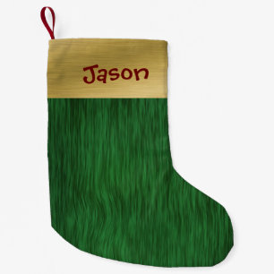 Personazlied Green Wood and Brushed Gold Look Small Christmas Stocking