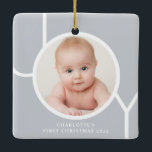 Personilized Baby's First Christmas Photo  Ceramic Ornament<br><div class="desc">This stylish Baby's First Christmas Photo Ornament is decorated with the word JOY in white on a grey background.
Easily customisable with your photo and name.</div>