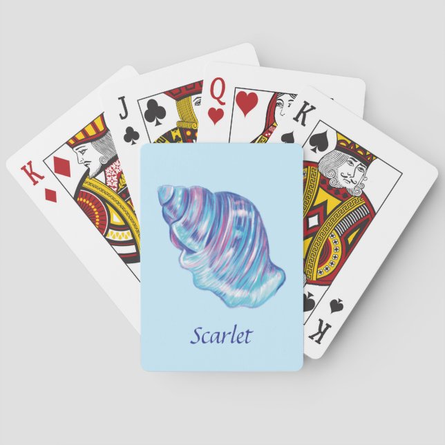 Personilized rainbow ocean seashell illustration playing cards (Back)
