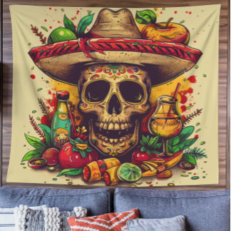 Personizable CInco de Mayo Skull  Tapestry