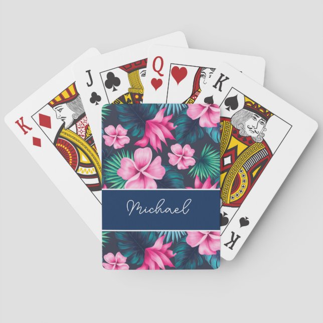 Personized tropical flowers, palm leaves, memory playing cards (Back)