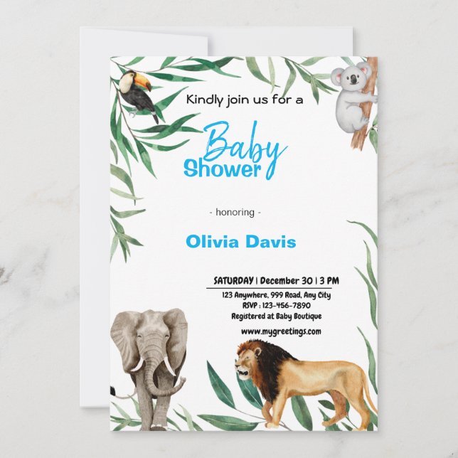 Personlaized Safari Baby Shower Invitation (Front)