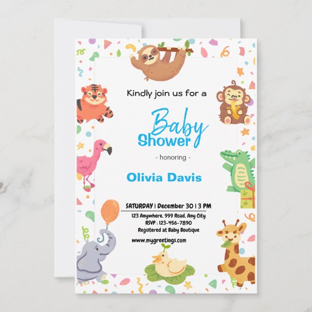 Personlaized Safari Baby Shower Invitation (Front)