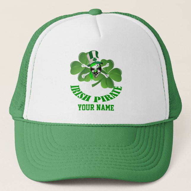 Personlalized  Irish pirate St Patrick's day Trucker Hat (Front)