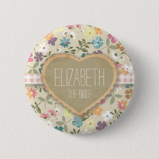 Personlised Floral Heart And Gingham Print Badges