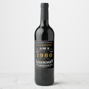 Personlized Birthday Add Your Name 1980 Legendary Wine Label