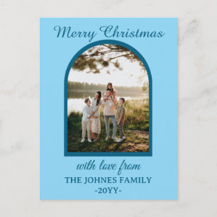 Personlized Blue Merry Christmas Photo Holiday Postcard