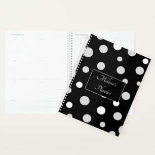 Personlized Name Large Polka Dots Black and White Planner
