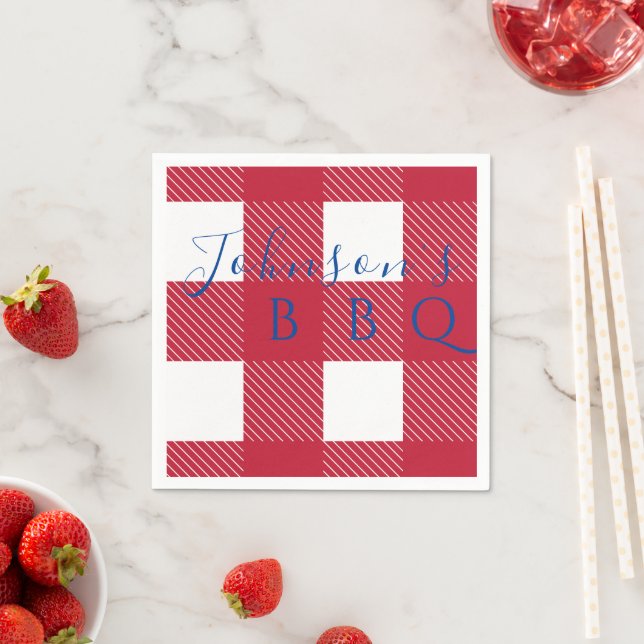 Personlized Name Red White Buffalo Check BBQ Napkin (Insitu)