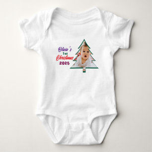 Personlized Photo Olivia's 1st Christmas Tree Baby Bodysuit