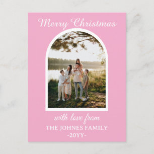 Personlized Pink Merry Christmas Photo Holiday Postcard