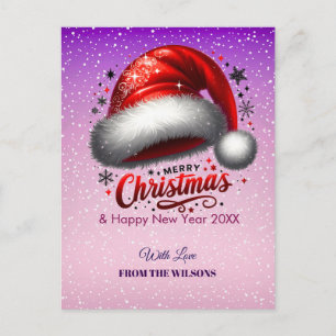 Personlized Scarlet Santa Hat Glow Photo Holiday Postcard