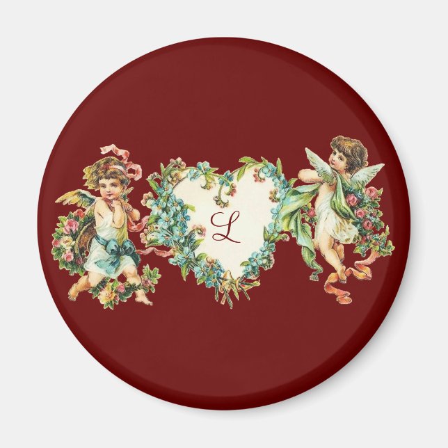 Personlized Vintage Valentine Cherubs Magnet (Front)