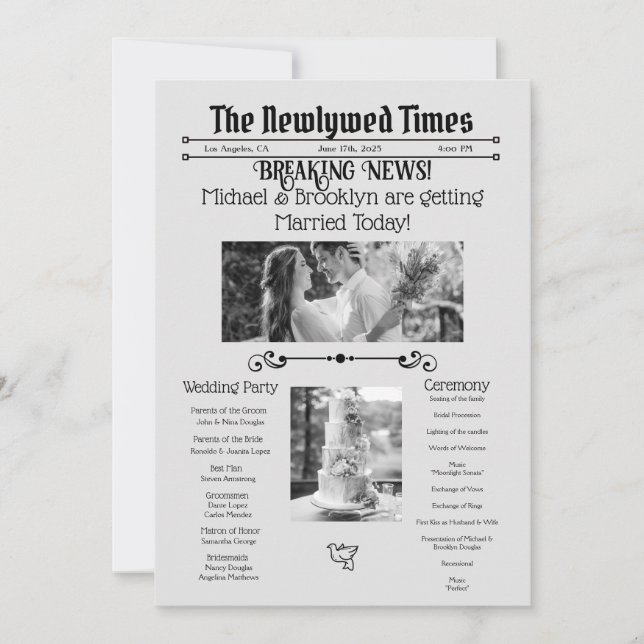 Personlized Wedding Newspaper Program Save The Date (Front)