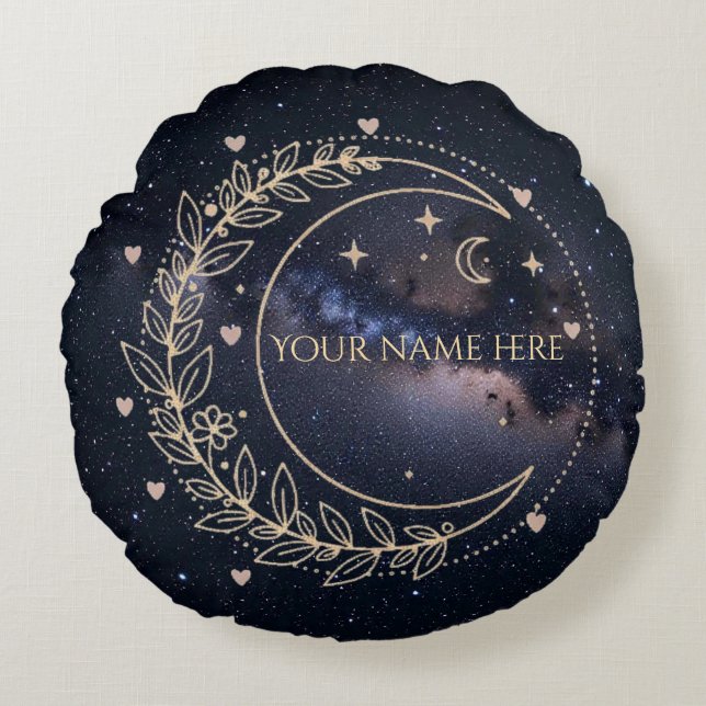 Personnalisé Lune Mystique et Ciel Étoilé  Round Cushion (Front)