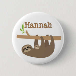 Personnalised Sloth 6 Cm Round Badge