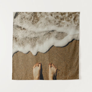 Person's feet on seashore tapestry