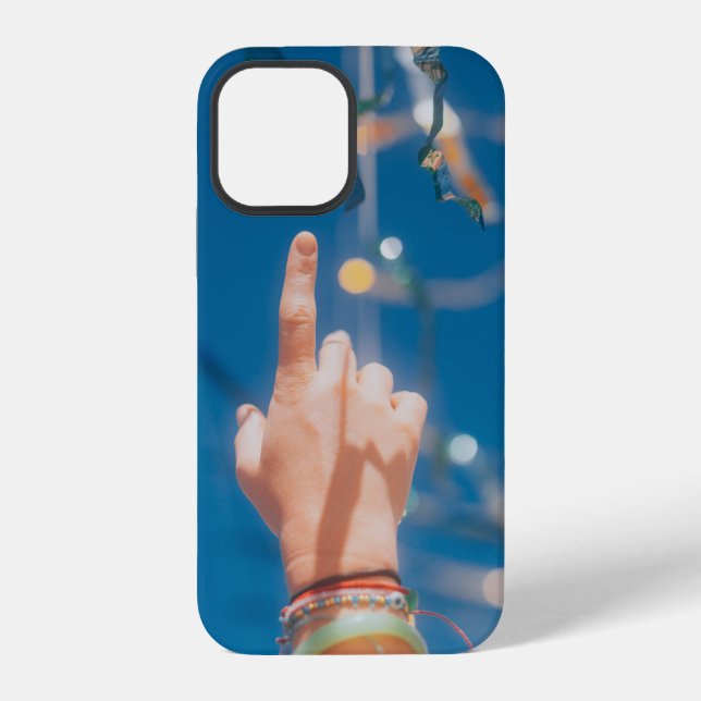 Persons hand with blue light iPhone case (Back)