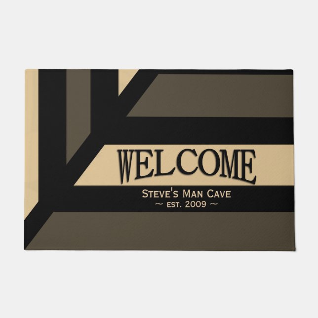 Perspective Modern Stripe Man Cave Welcome Doormat (Front)