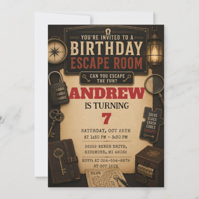 Perspnal Escape Room Birthday Invitation (Front)