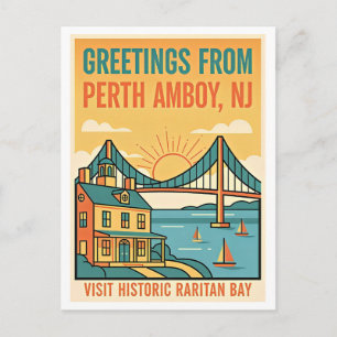 Perth Amboy NJ Raritan Bay Retro Postcard