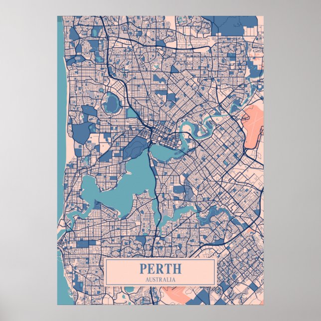 Perth - Australia Breezy City Map  Poster (Front)