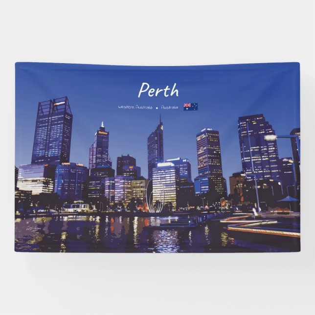 Perth, Australia - City Skyline Night Banner (Horizontal)