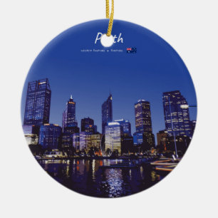 Perth, Australia - City Skyline Night Ceramic Tree Decoration