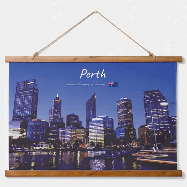 Perth, Australia - City Skyline Night Hanging Tapestry (Front)