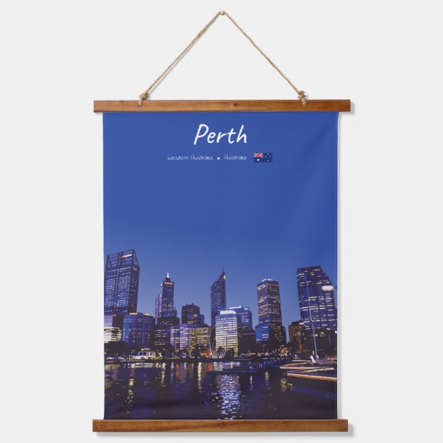 Perth, Australia - City Skyline Night Hanging Tapestry (Front)