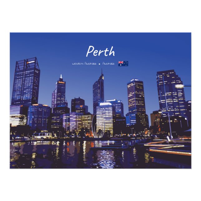 Perth, Australia - City Skyline Night Photo Print (Front)