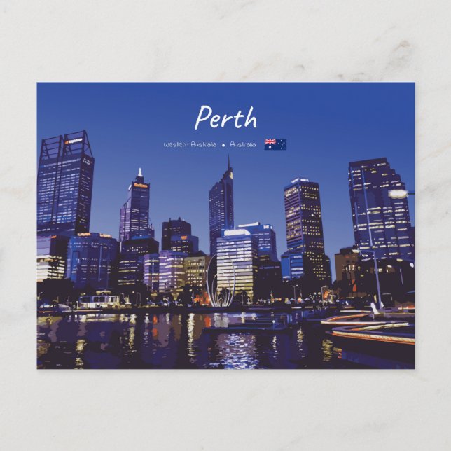 Perth, Australia - City Skyline Night Postcard (Front)