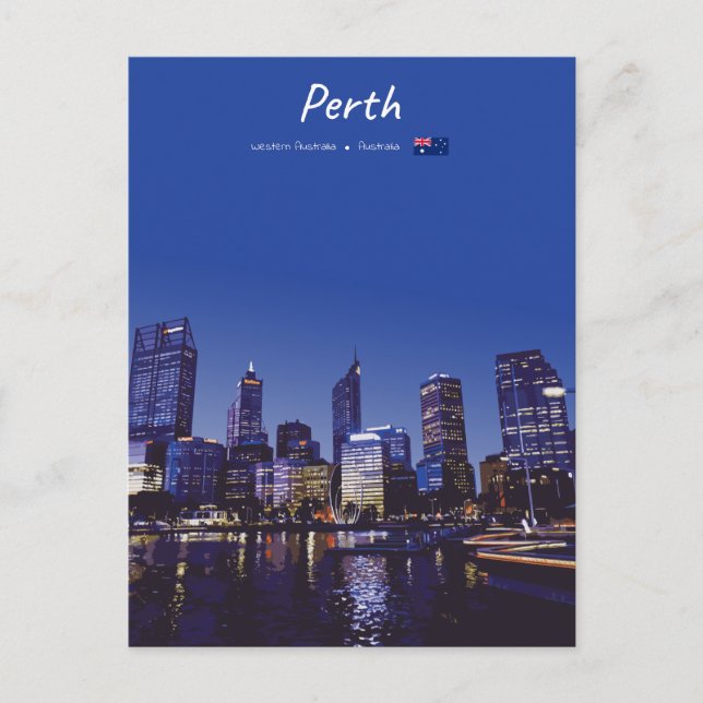 Perth, Australia - City Skyline Night Postcard (Front)