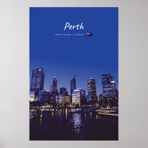 Perth, Australia - City Skyline Night Poster