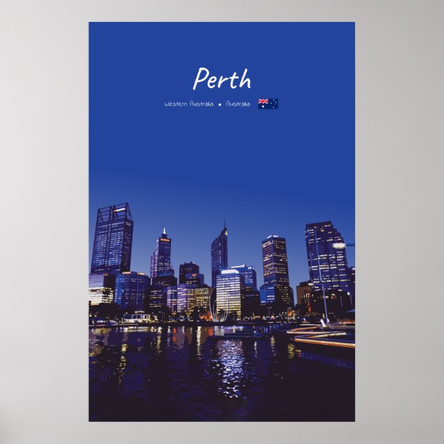 Perth, Australia - City Skyline Night Poster (Front)