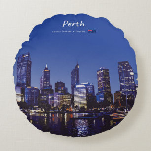 Perth, Australia - City Skyline Night Round Cushion