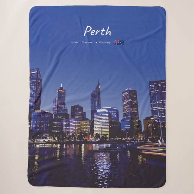 Perth, Australia - City Skyline Night Sherpa Blanket (Front)