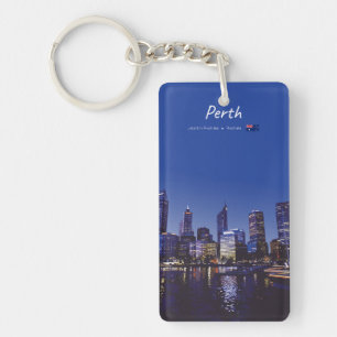 Perth, Australia - City Skyline Night Slim Key Ring