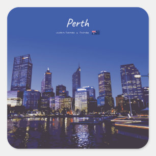 Perth, Australia - City Skyline Night Square Sticker