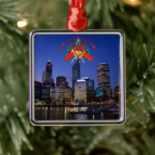Perth, Australia cityscape photograph Metal Tree Decoration