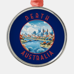 Perth Australia Retro Distressed Circle Metal Tree Decoration