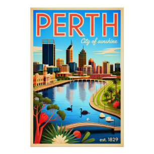 Perth Australia Retro Travel Poster Art